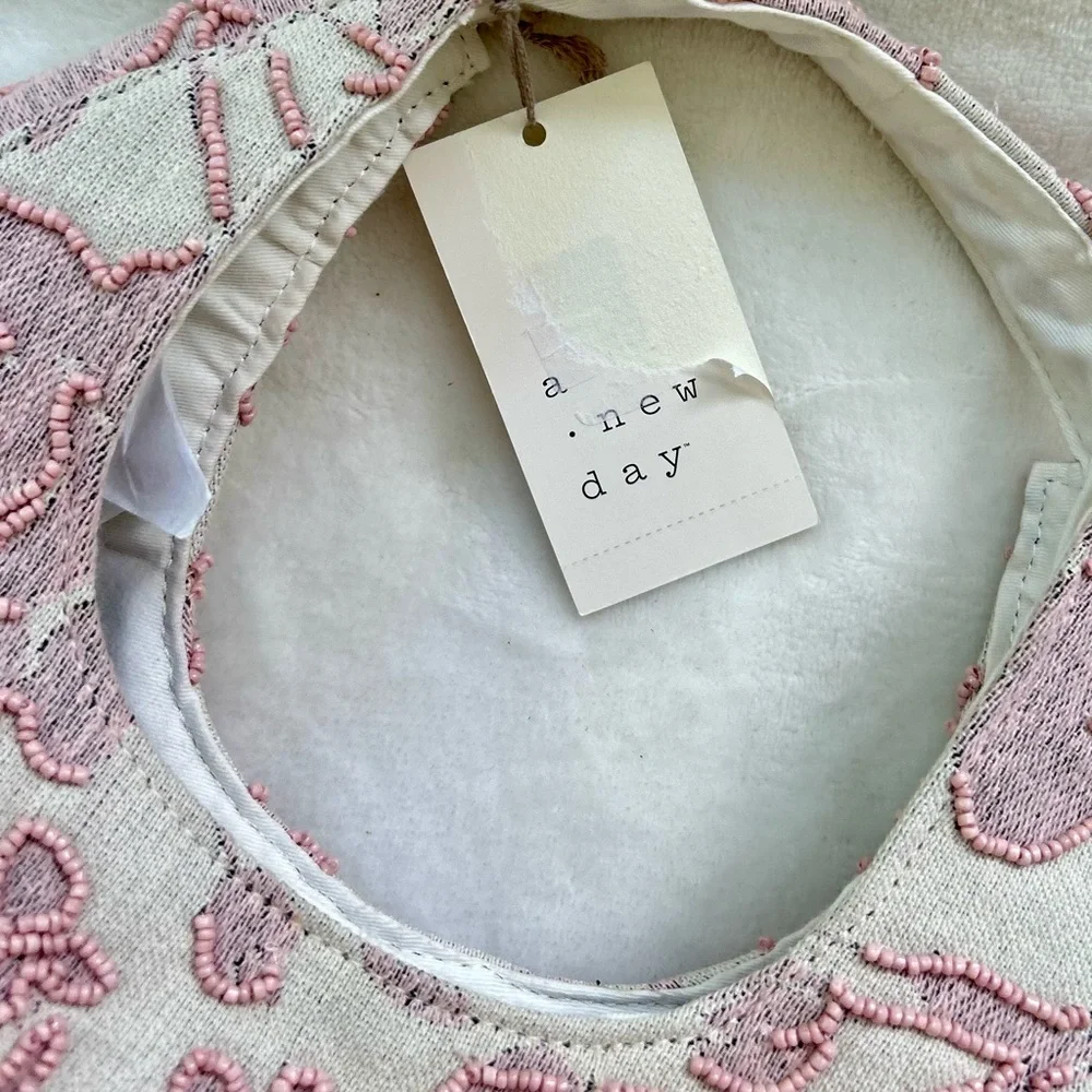 A New Day Target Pink Off-White Beaded Embroidered Mini Hobo Crescent Bag NEW
